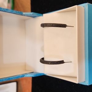 NWOT Black Lever Back Hoop Earrings with Black CZ Chips